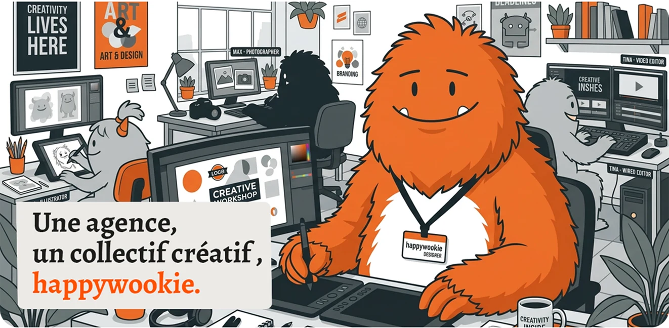 Un wookie orange vous accueille dans l’atelier du collectif.
